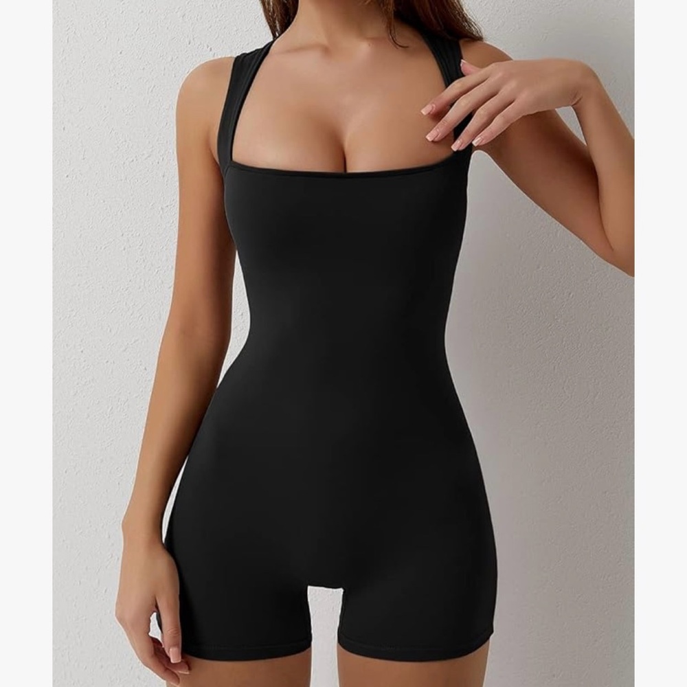 Black Athletic Square Neck Romper